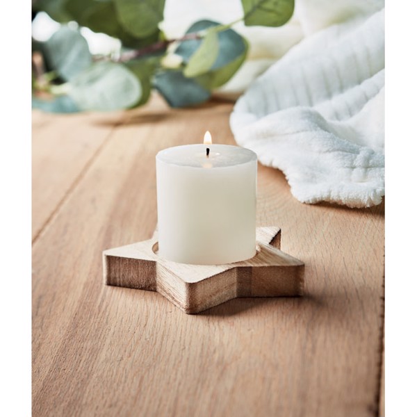 Lotus candle, vanilla scent, wooden star base - Wood