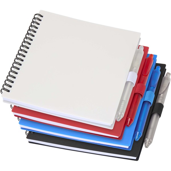 Ensemble carnet à couverture souple en plastique recyclé et stylo bille (encre bleue) Niove - Blanc