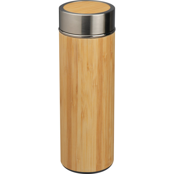 Stainless steel mug with tea strainer in bamboo look 350ml RAMON - Beige
