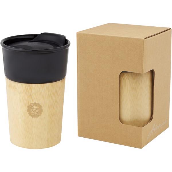 Caneca de porcelana de 320 ml com parede exterior de bambu "Pereira"