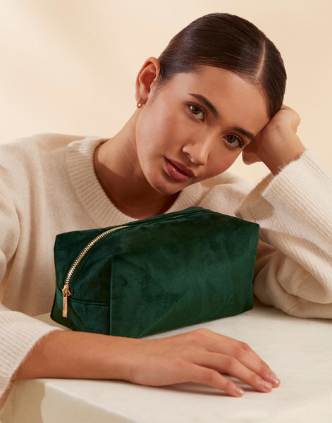 Velvet Toiletry / Accessory Case - Dark Emerald / L