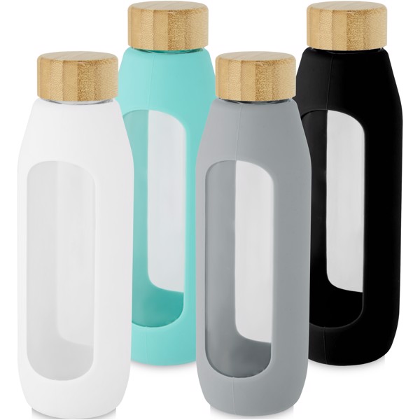 Tidan 600 ml borosilicate glass bottle with silicone grip - Black
