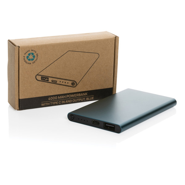 Powerbank 4000mAh en plastique recyclé/aluminium RCS - Bleu