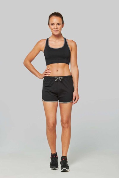 Ladies' Sports Shorts - Grey Heather / Fluorescent Pink / L