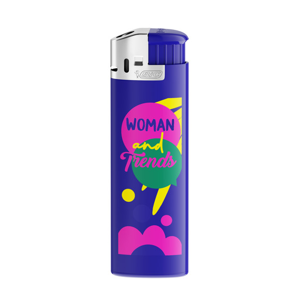 BIC® J38 Briquet à capuche chromé - Corps bleu foncé - base - poussoir - capot chromé