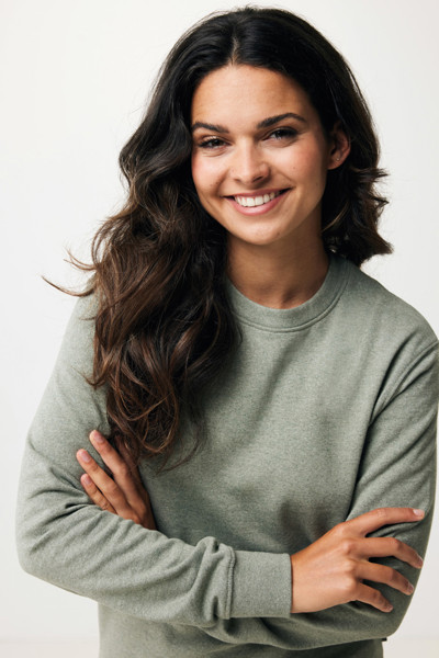 Pull à col rond en coton recyclé non teinté Iqoniq Denali - Heather Green / XL