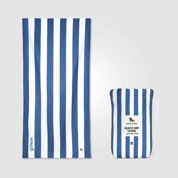 Serviette Dock & Bay© en tissu à séchage rapide – 160 × 90 cm - Bleu marine / Transfert de chaleur