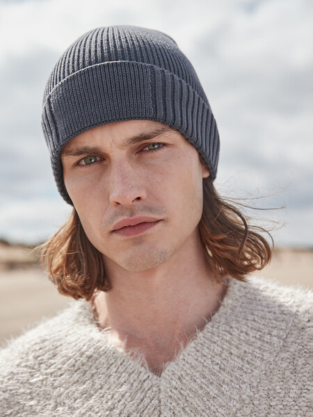 Organic Cotton Engineered Patch Beanie - Graphite Grey