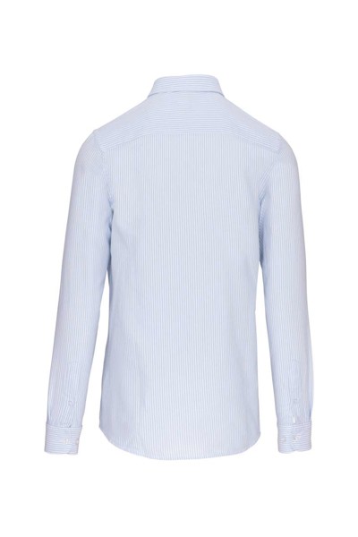 Long-Sleeved Washed Oxford Cotton Shirt - Striped White / Oxford Blue / 3XL