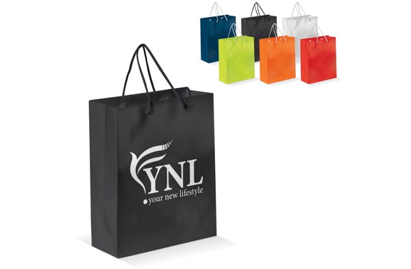 Paper bag glossy laminated, 240x100x300 mm - White