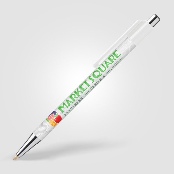 Stylo Astaire chrome avec embout coloré - Blanc / Impression 360