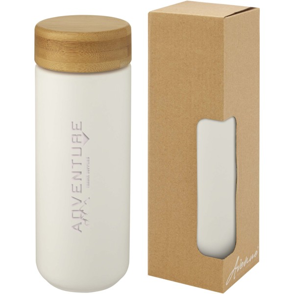 Copo térmico de cerâmica de 300 ml com tampa de bambu "Lumi" - Branco
