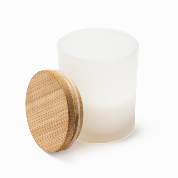 Personalised vanilla scented candle in glass jar with bamboo lid
