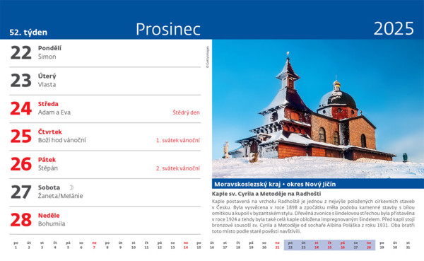 Stolový kalendár Křížem krážem Českou republikou 2025