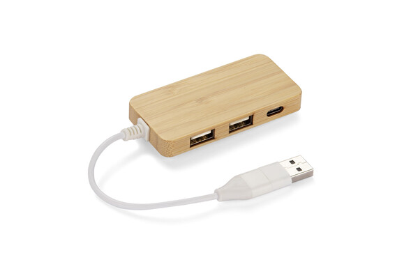 Bambusov razdelilnik USB HUB z zamenljivim vtičem - RIVO