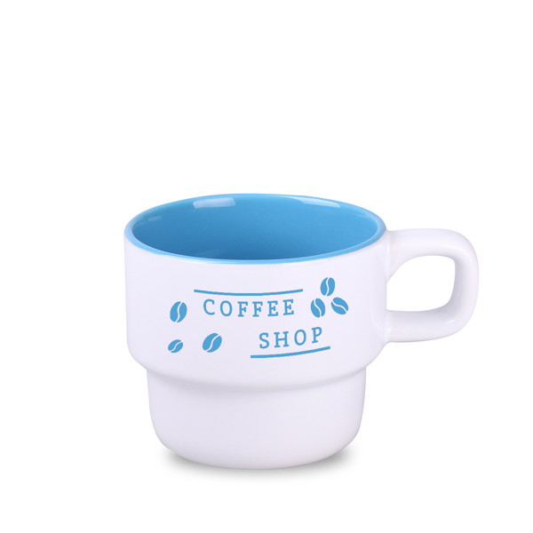 Astrid Duo ceramic mug, stackable design - White / Blue