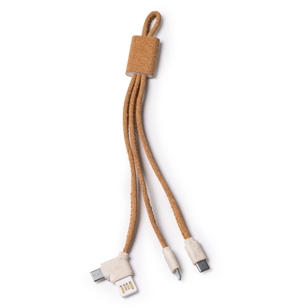 4-in-1 personalised charger cable in cork and wheat fibre with USB-C and Lightning connectors