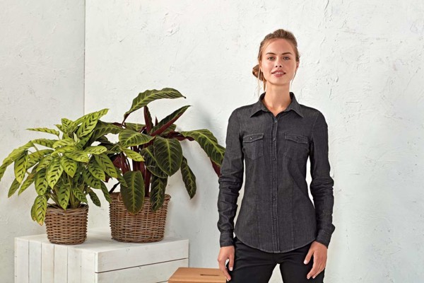 Women's Jeans Stitch Denim Shirt - Black Denim / 2XL