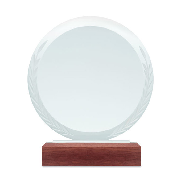 Keen round crystal plaque, beech base