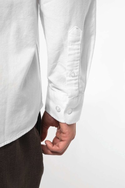 Long-Sleeved Washed Oxford Cotton Shirt - Striped White / Oxford Blue / 3XL