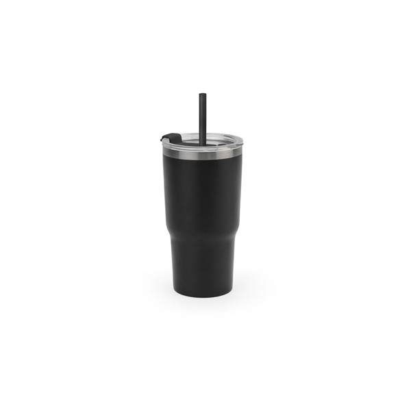JOYNER M. Kompaktný nerezový cestovný pohár (91% recyklovaný) s vákuovo izolovanou dvojitou stenou a matným povrchom 600 mL - Čierna