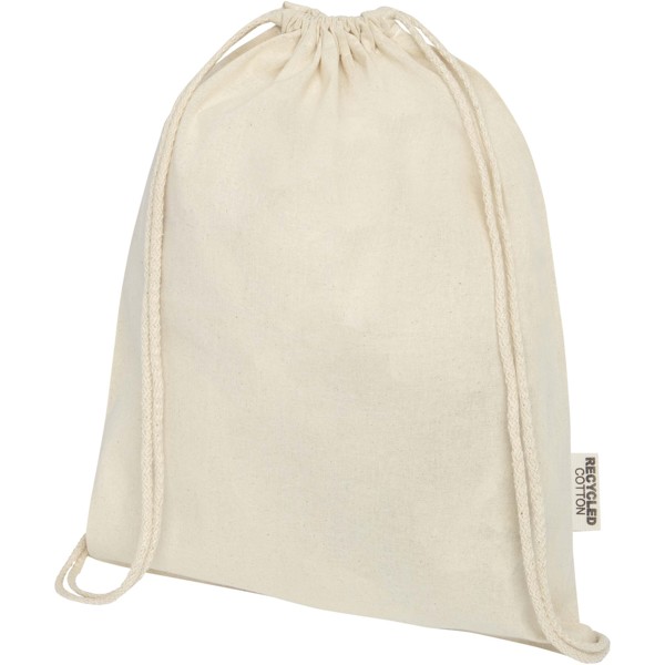 Borsa con cordoncino in cotone riciclato certificato GRS da 140 g/m² Oregon - Naturale