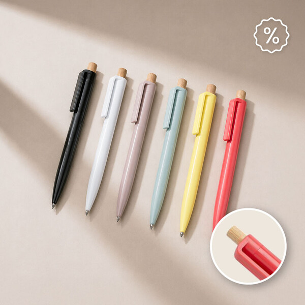 Esferográfica de Plástico c/ detalhes em Bambu - branco