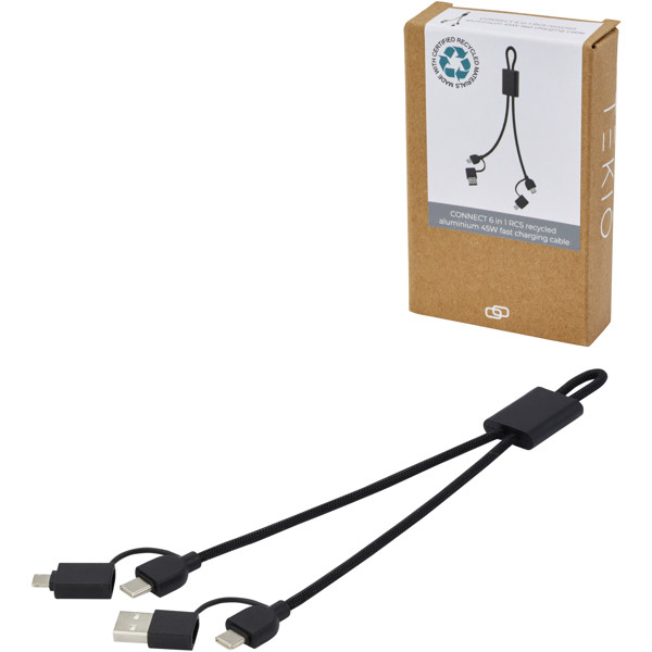 Cavo di ricarica rapida e trasferimento dati 6 in 1 in alluminio riciclato RCS da 45 W Connect