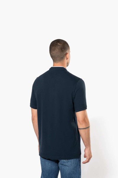 Muška polo majica kratkih rukava s mandarinskim ovratnikom - Bijela / Navy / 3XL