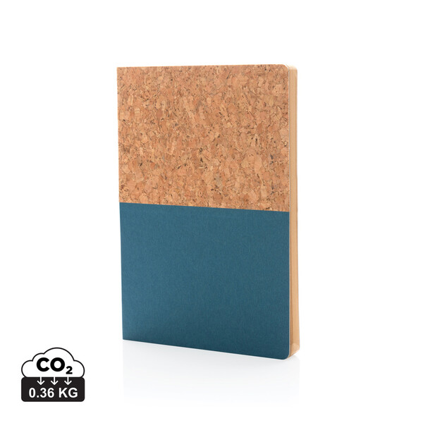 Carnet A5 à couverture en kraft et en liège - Bleu