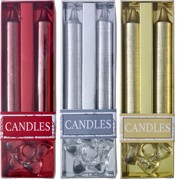 Two glitter candles with glass holder - Red
