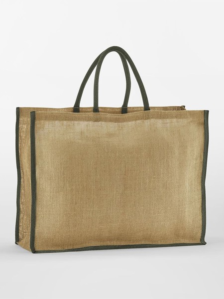 Natural Starched Jute Market Shopper - Natural / Olive Green