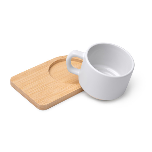 Personalised ceramic mug 180 ml with bamboo base and coaster