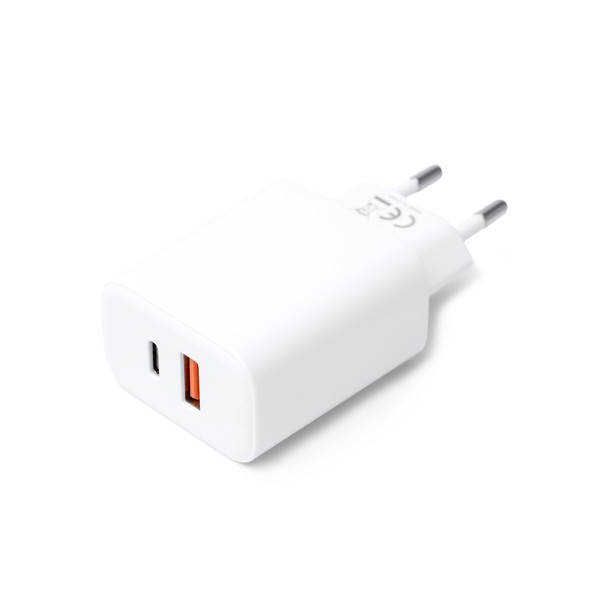 Personalised 2-in-1 travel adapter in recycled ABS with 25W fast charging
