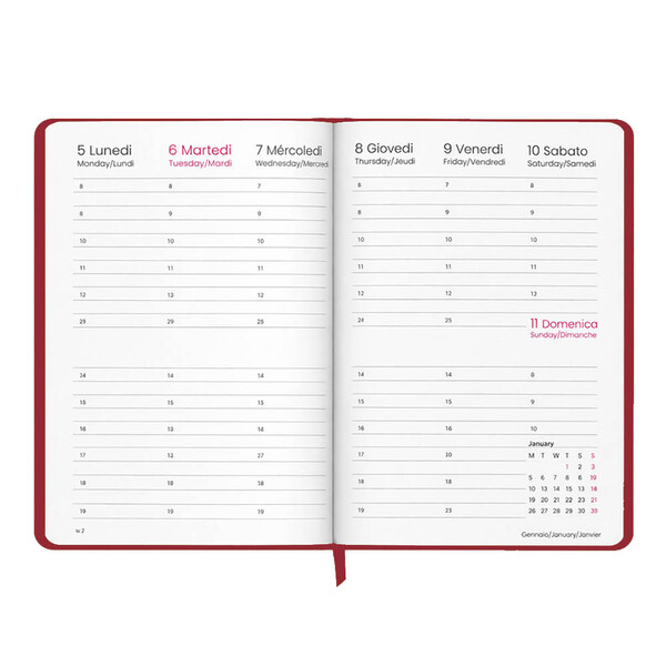 Agenda Settimanale 2027. Copertina Rigida In Cartoncino Laminato Opaco. - Bordeaux