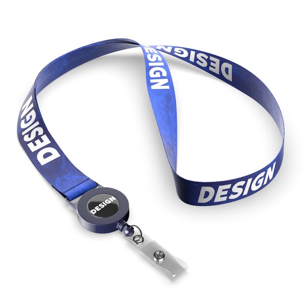Polyester sublimation badge reel lanyard - Cool Dark blue / 20mm width