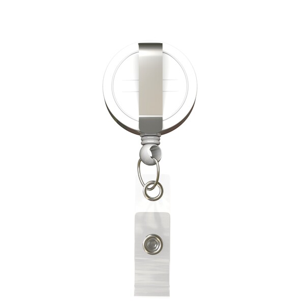 Retractable badge reel in round shape with ⌀2.8cm logo - White / Belt Clip