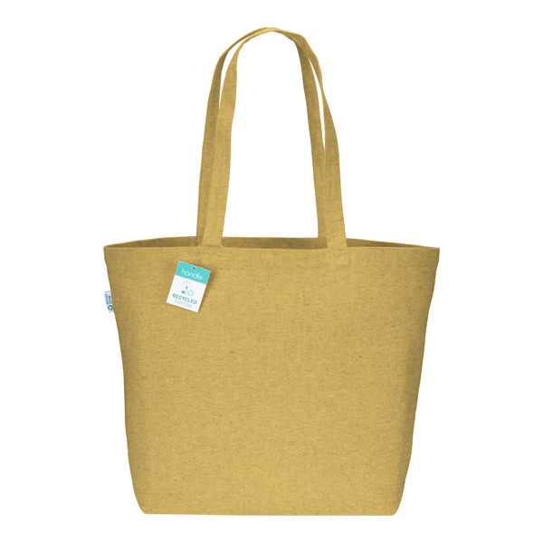 Shopper Con Soffietto Alla Base In Cotone Riciclato 280 G/M2, Manici Lunghi - Giallo