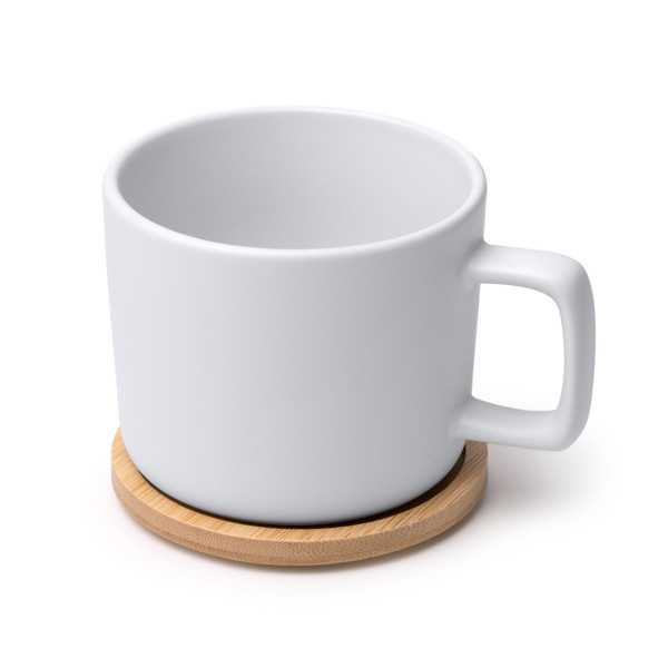 Personalised ceramic mug 350 ml with bamboo lid and square handle