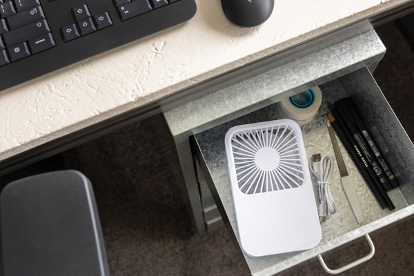 Aervina RCS recycled plastic re-chargeable desk fan - White