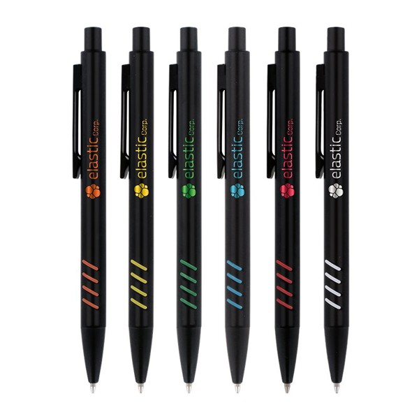 STYLO BILLE ECRITURE BLEU CORPS ET CLIP METAL SOUS COUCHE COLOREE - Argent