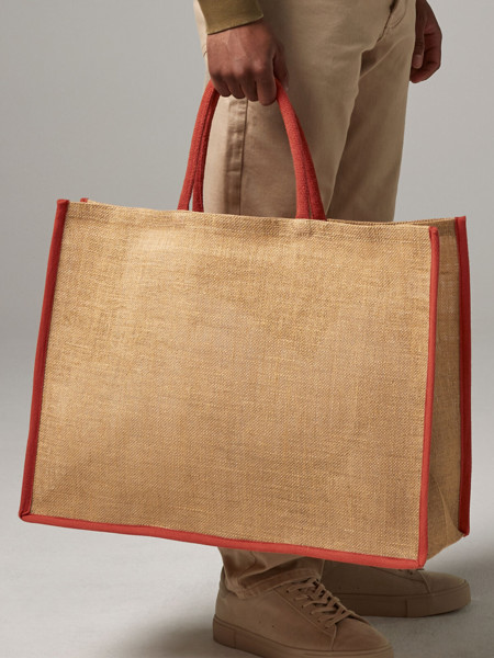 Natural Starched Jute Market Shopper - Natural / Olive Green