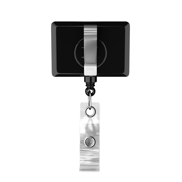 Retractable badge reel in rectangle shape with logo - Black