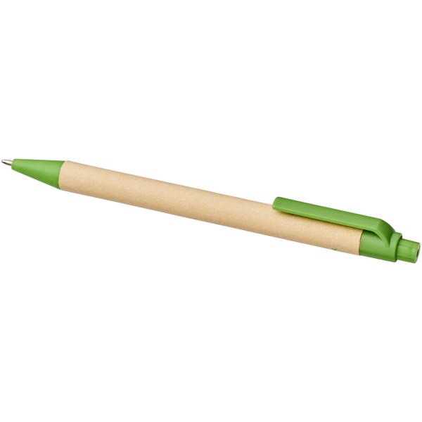 Berk kuličkové pero z recyklované lepenky a kukuřičného plastu - Zelená