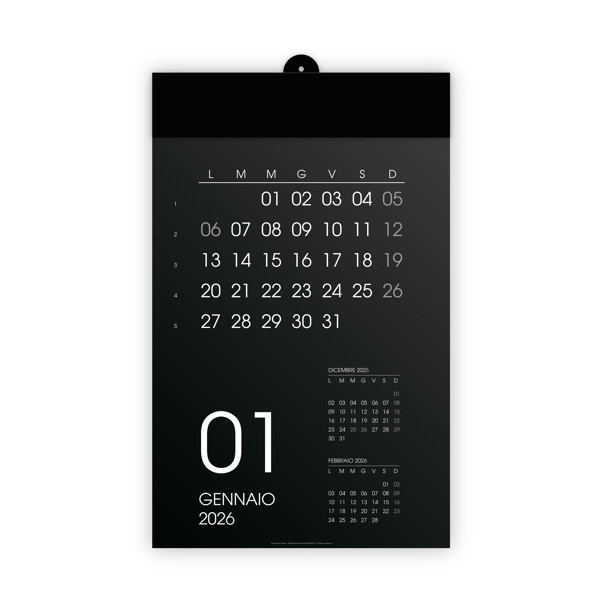 Calendario 2026 Da Parete Mensile, 12 Mesi, Su Cartoncino Nero, Termosaldato