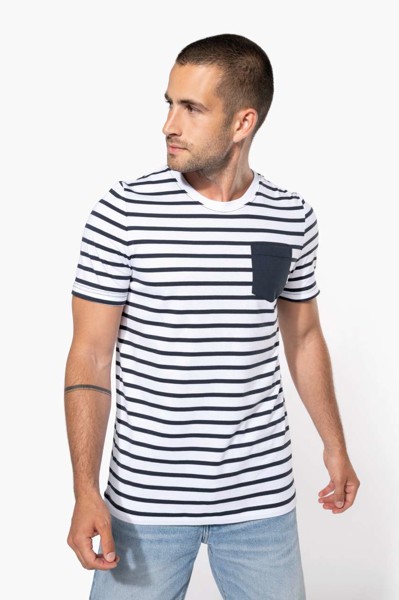 Striped Short Sleeve Sailor T-Shirt With Pocket - Striped White / Red / S