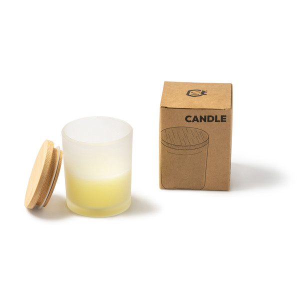 Personalised vanilla scented candle in glass jar with bamboo lid