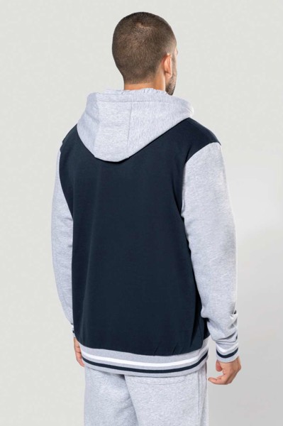 Unisex Teddy Jacket With Hood - Navy / Oxford Grey / White / XS