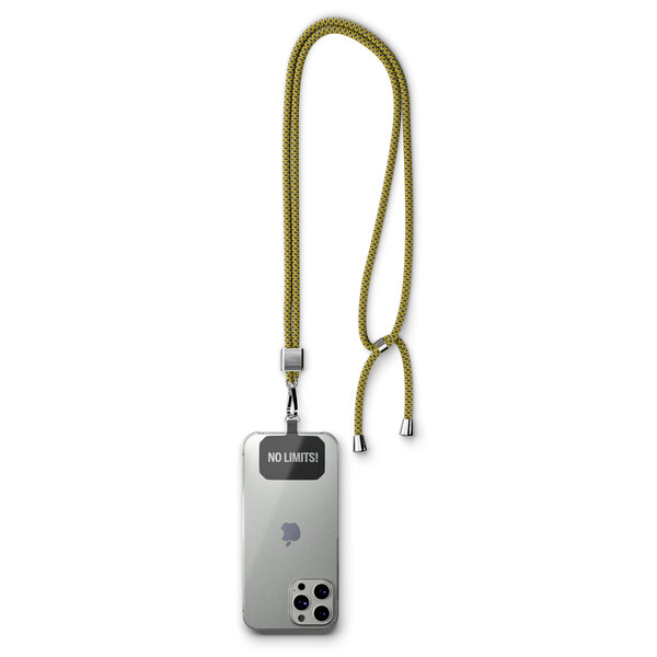 Moderno cordão cruzado para telemóvel em poliéster - Amarelo brilhante / Preto / Acessórios prateados