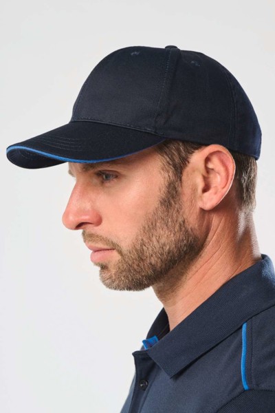 Oekotex Certified 6 Panels Cap With Sandwich Peak - White / Royal Blue